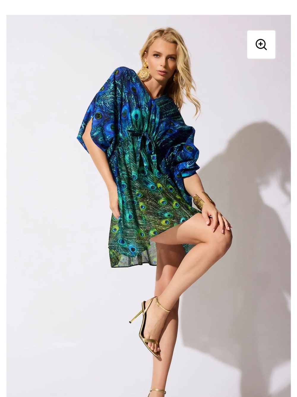 Natori Peacock-Pattern Swim Coverup Tunic in Blue and Green